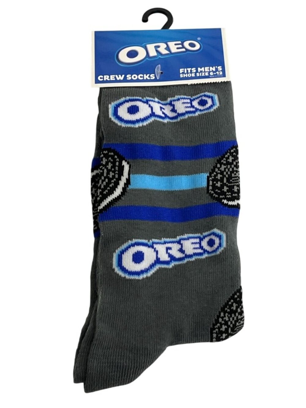 Oreo Cookie Crew Socks Gray Blue Graphic Food Novelty Men’s 6-12